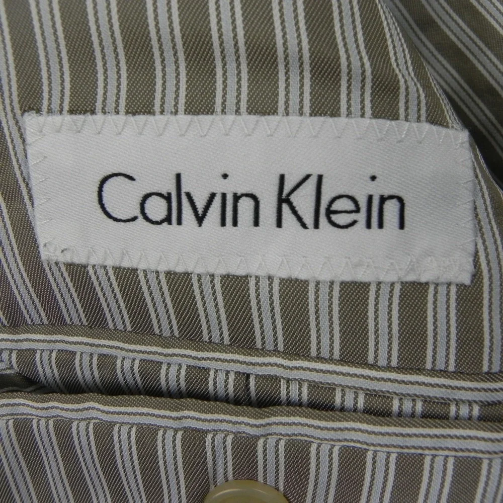 Calvin Klein Linen Blazer Mens 44L Two Button Sport Coat Beige Solid Lightweight